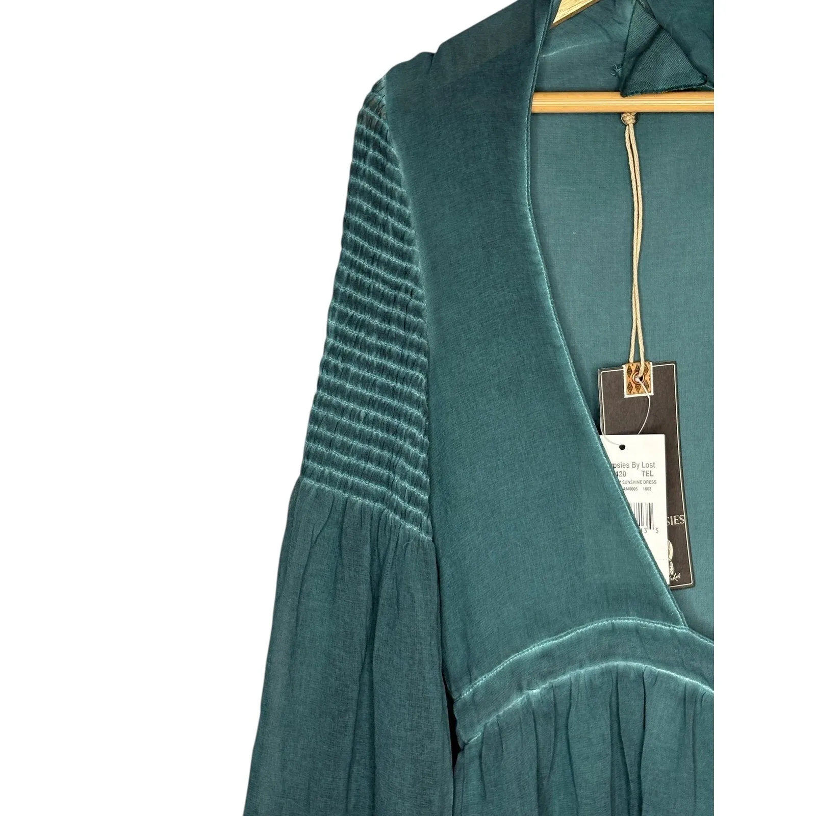 Sea Gypsies By Lost Hey Sunshine Dress Teal Green Boho Mock Neck Size Small NWT - Image 10