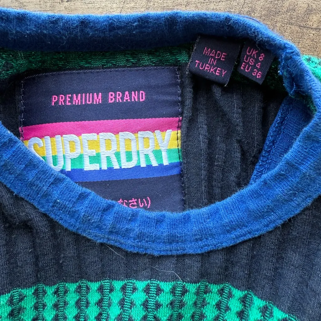 Superdry Sleeveless Ribbed Knitted Midi Dress Sz US4 Stretchy Multicolor Striped - Image 6