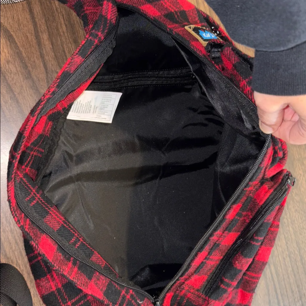 KAVU Red Black Plaid Rope Bag Americana Sling Backpack Crossbody - Image 3