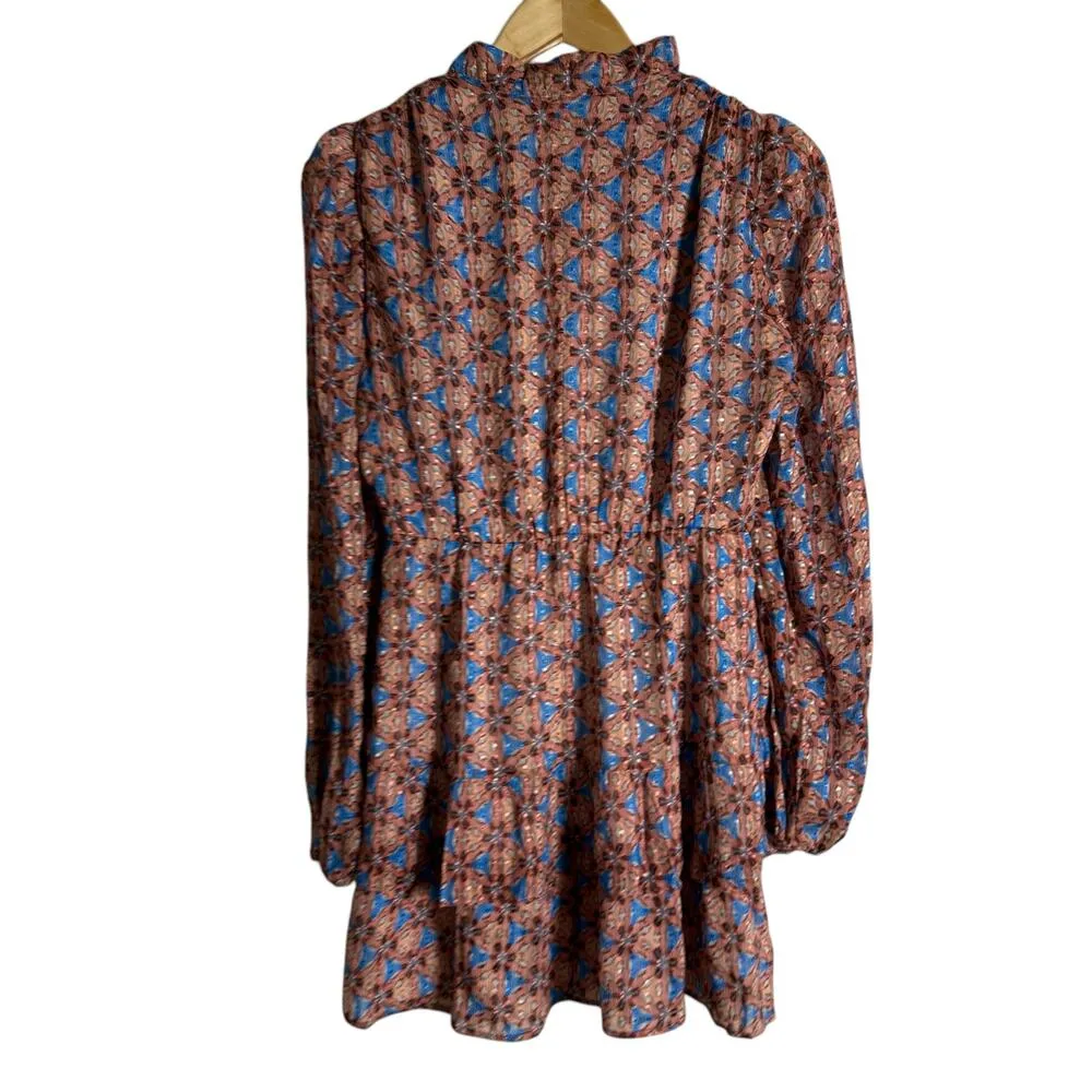 Marie Oliver Alana Floral Kaleidoscope Silk Long Sleeve Ruffled Mini Dress XXS - Image 10