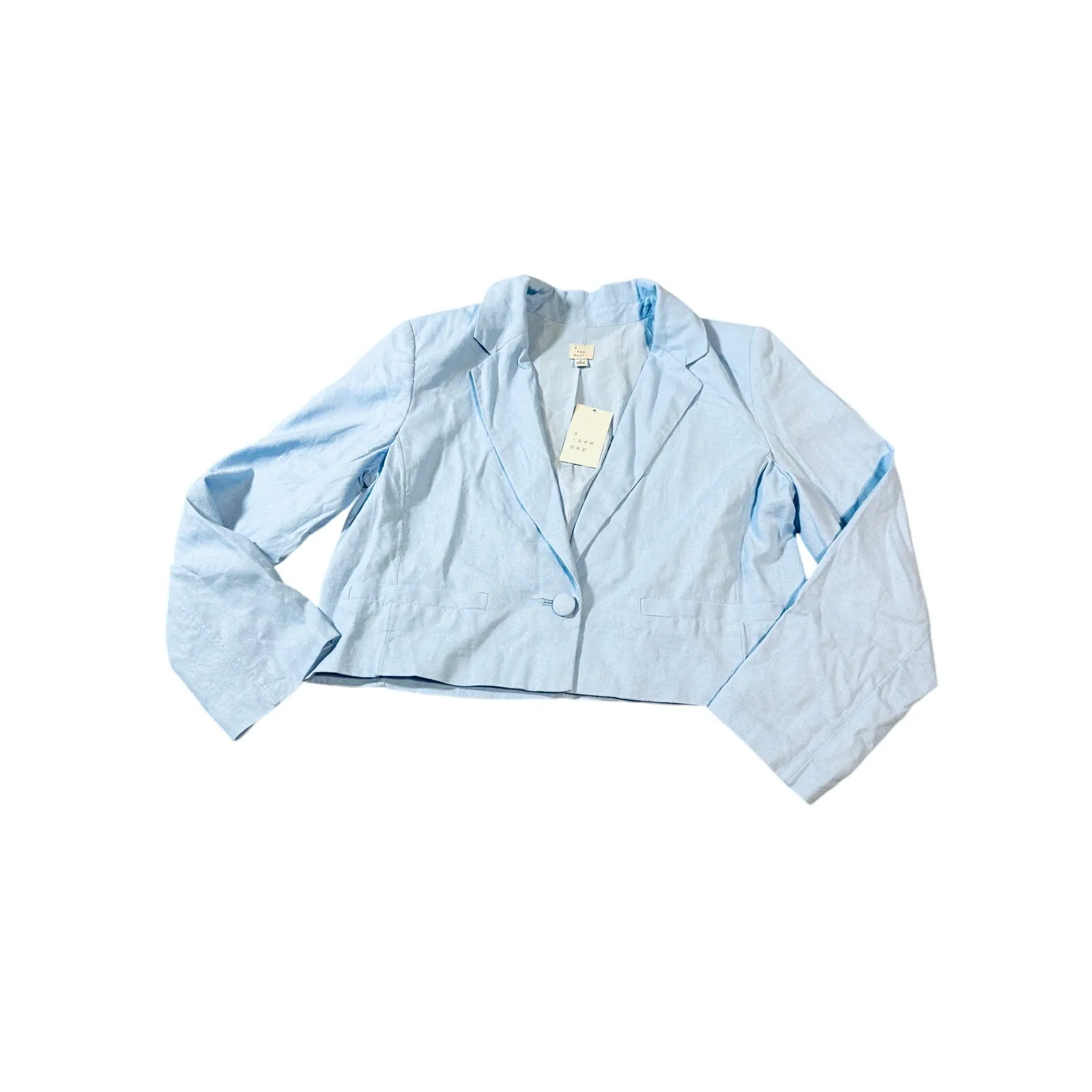 NWT‎ a new day Size Large Linen Blend Cropped Blazer Women Light Blue Beach - Image 3