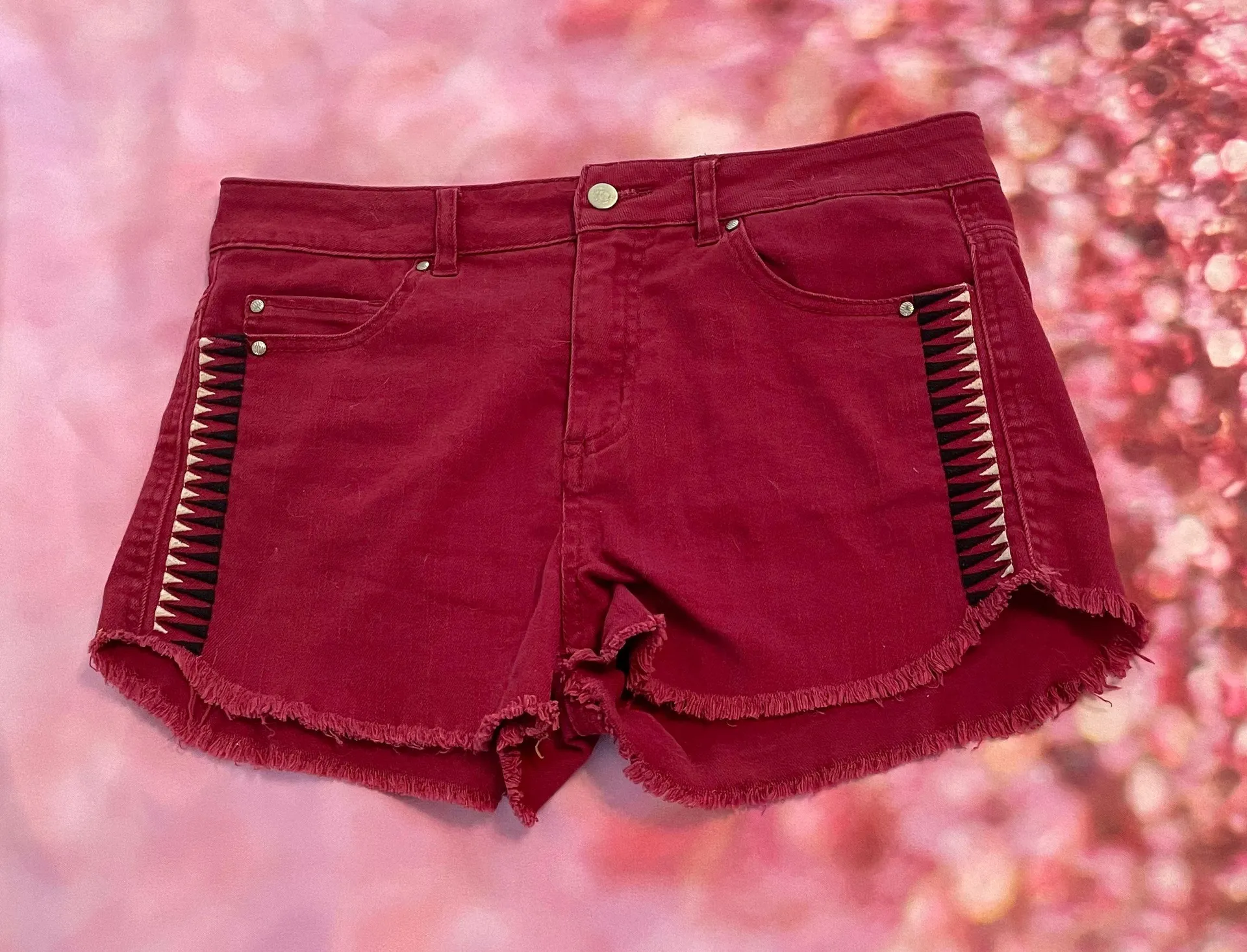 Tinseltown Aztec Red Jean Shorts  - Image 3
