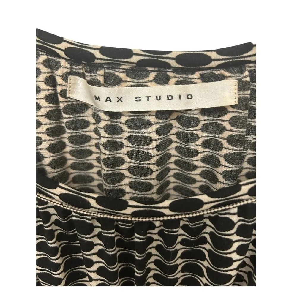 Max Studio S Black Cream Boho Geometric‎ Tunic Top Empire Waist Stretch Y2K - Image 4