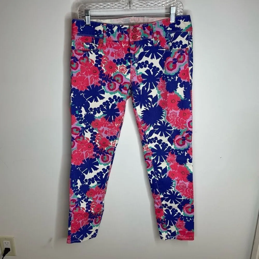 Lilly Pulitzer Worth Skinny Mini Print Secret Garden Floral Cropped Jeans 6 Pink - Image 6