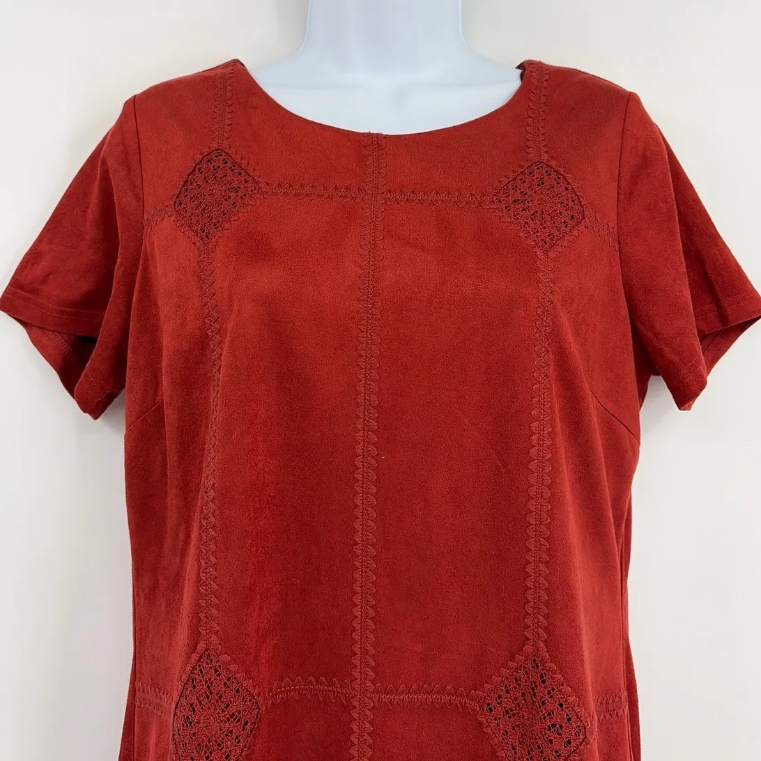 Skies are Blue Faux Suede Dress Sz M Soft Grunge Whimsigoth Y2K Rust Earthy Lace - Image 2