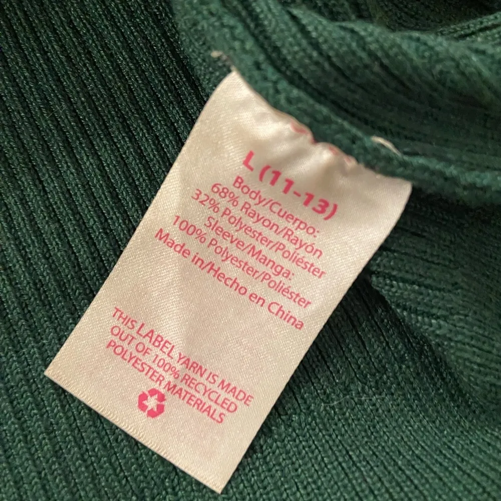 No Boundaries Green Ribbed Knit Sheer Puff Ruffle Embroidered Sleeve Size L - Image 9