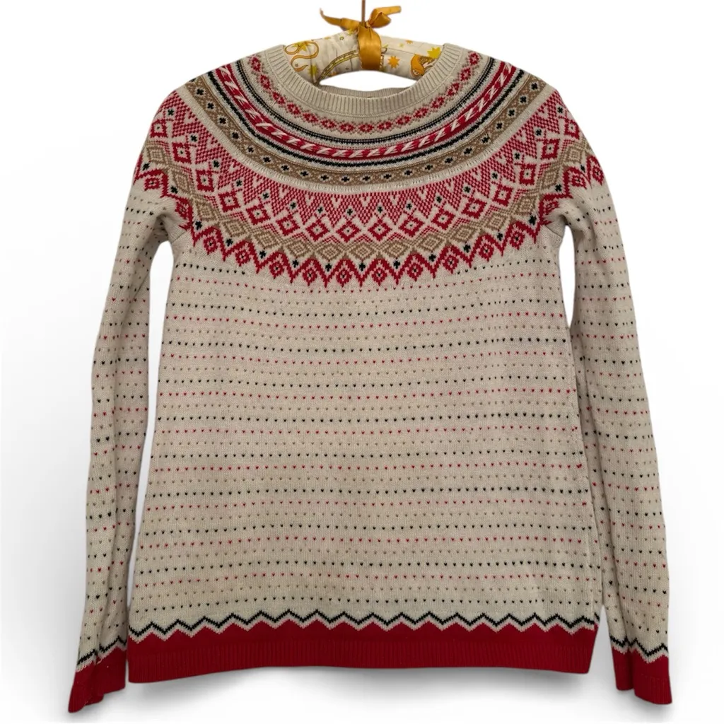 Talbots Diamond Fair Isle Cabincore Apres Ski Sweater Colorful Lambswool Size XS - Image 3