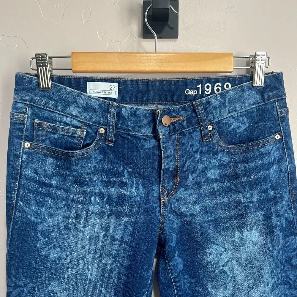 Gap 1969 Flower Bleached Blue Denim Jeans Size 27 Women's (always skinny) - Image 2