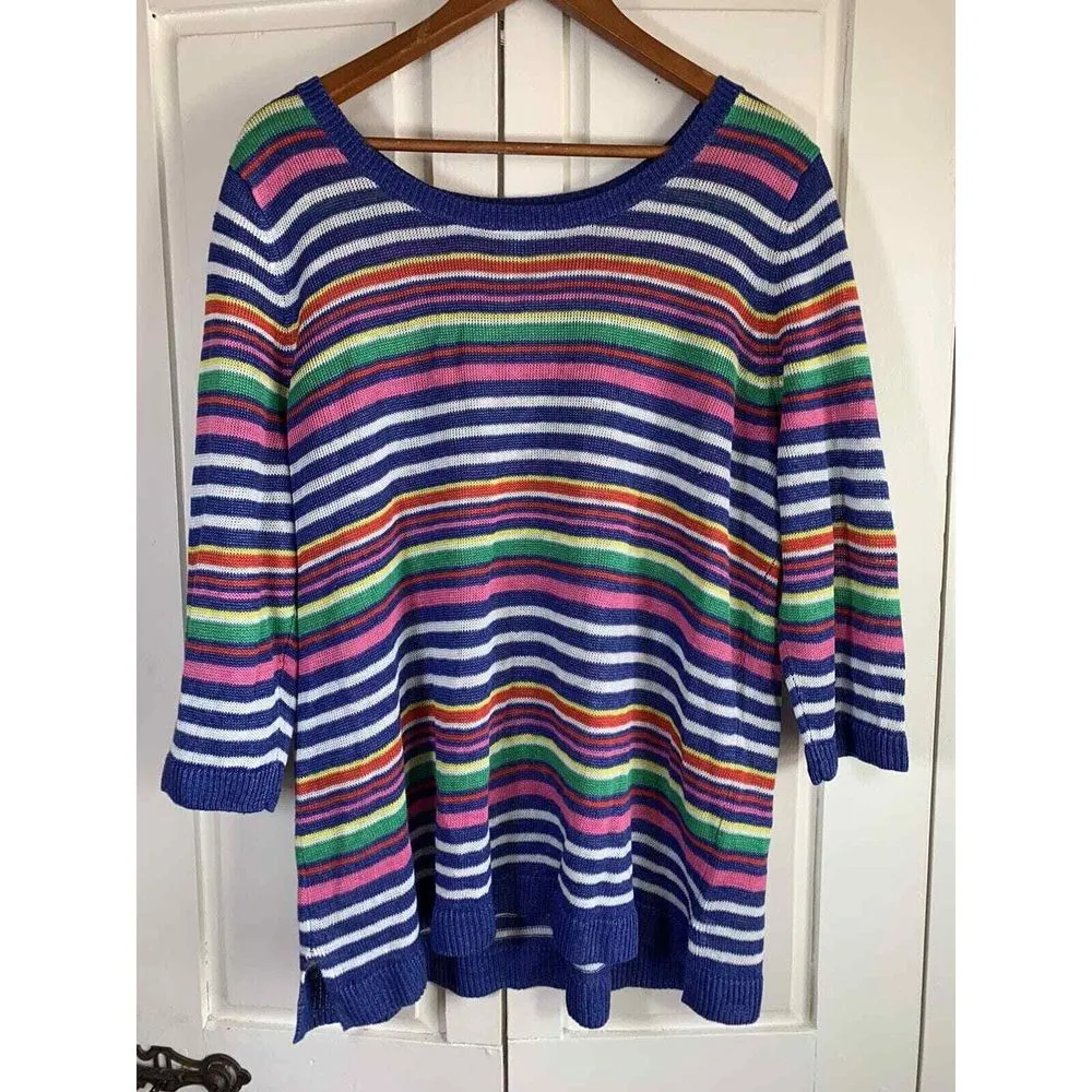 Talbots Woman Sweater Plus Petite 2Xp Linen Lightweight‎ Coastal Preppy Colorful - Image 2