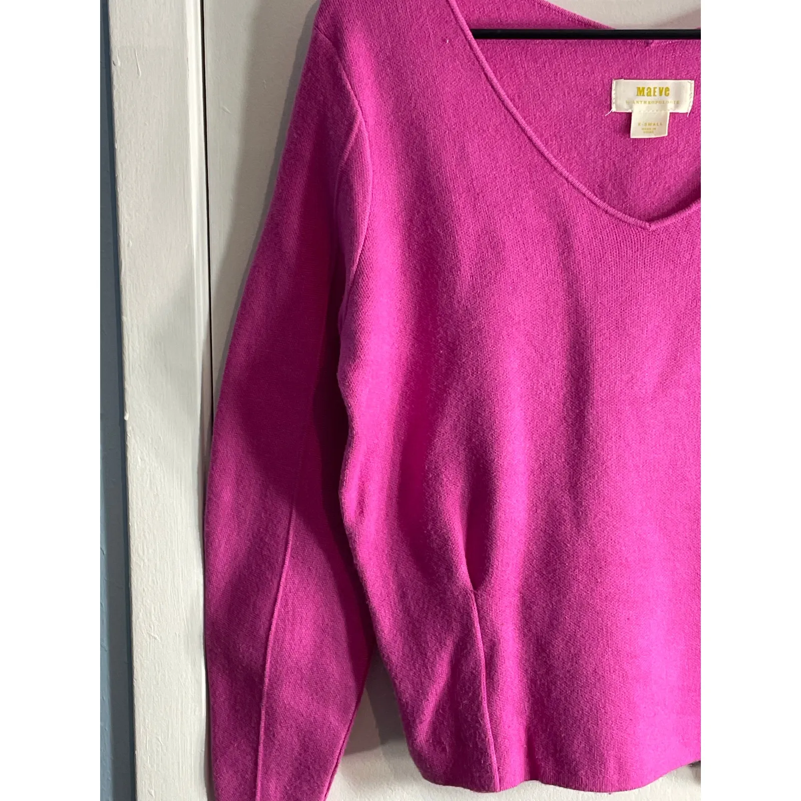 Maeve by Anthropologie Sweater XS Hot Pink Lupita Sporty Country Club Preppy - Image 3