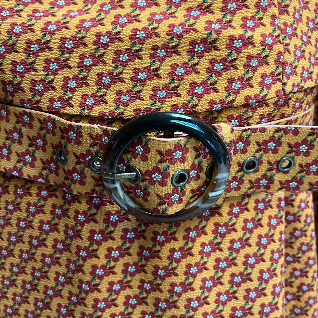 City Chic CCX Retro Chic Floral Belted Dress Mustard Printed Size 14 xs - Image 9