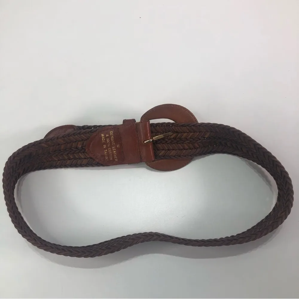 vtg braided Leather Belt genuine leather 100% cotton brown women M 37'' Boho Y2K Size M - Image 6