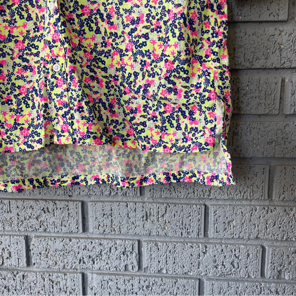FRANK & EILEEN Sz XS Bright Neon Floral Linen Hunter Step Hem Shirt Dress - Image 10