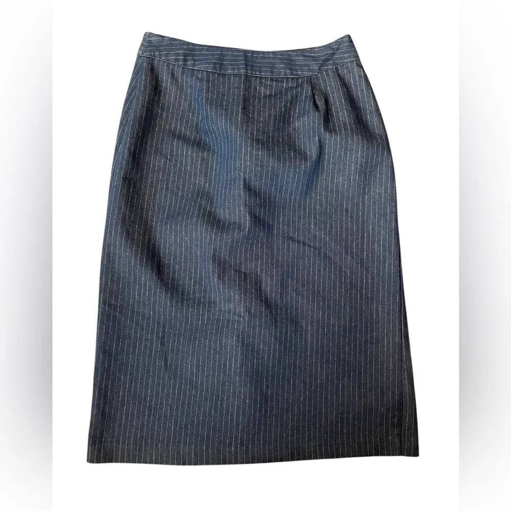 Star City Vintage 90s Tan Blue Pin Stripe Grunge Goth Punk Belted Denim Skirt - Image 4