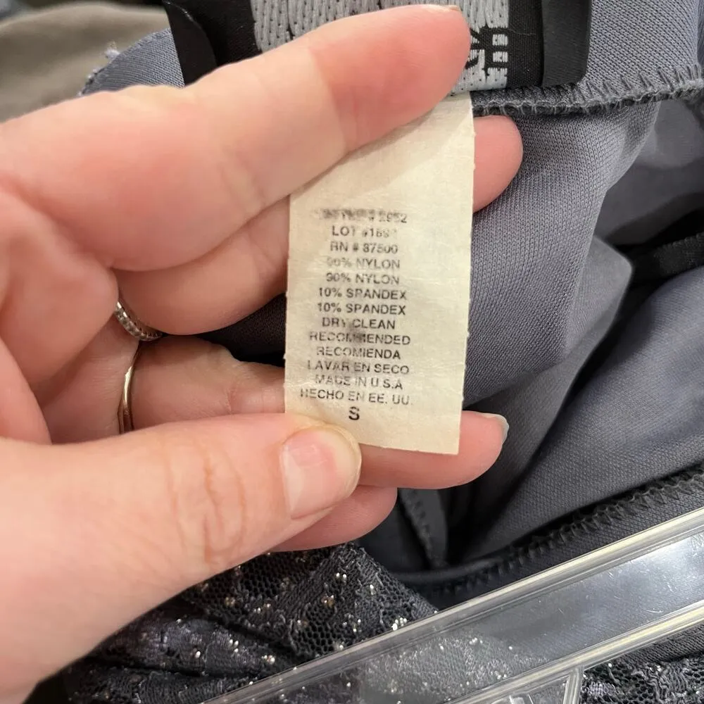 Alyn Paige Gray & Silver Lace Y2K Strapless Handkerchief Hem Party Dress Sz S - Image 8