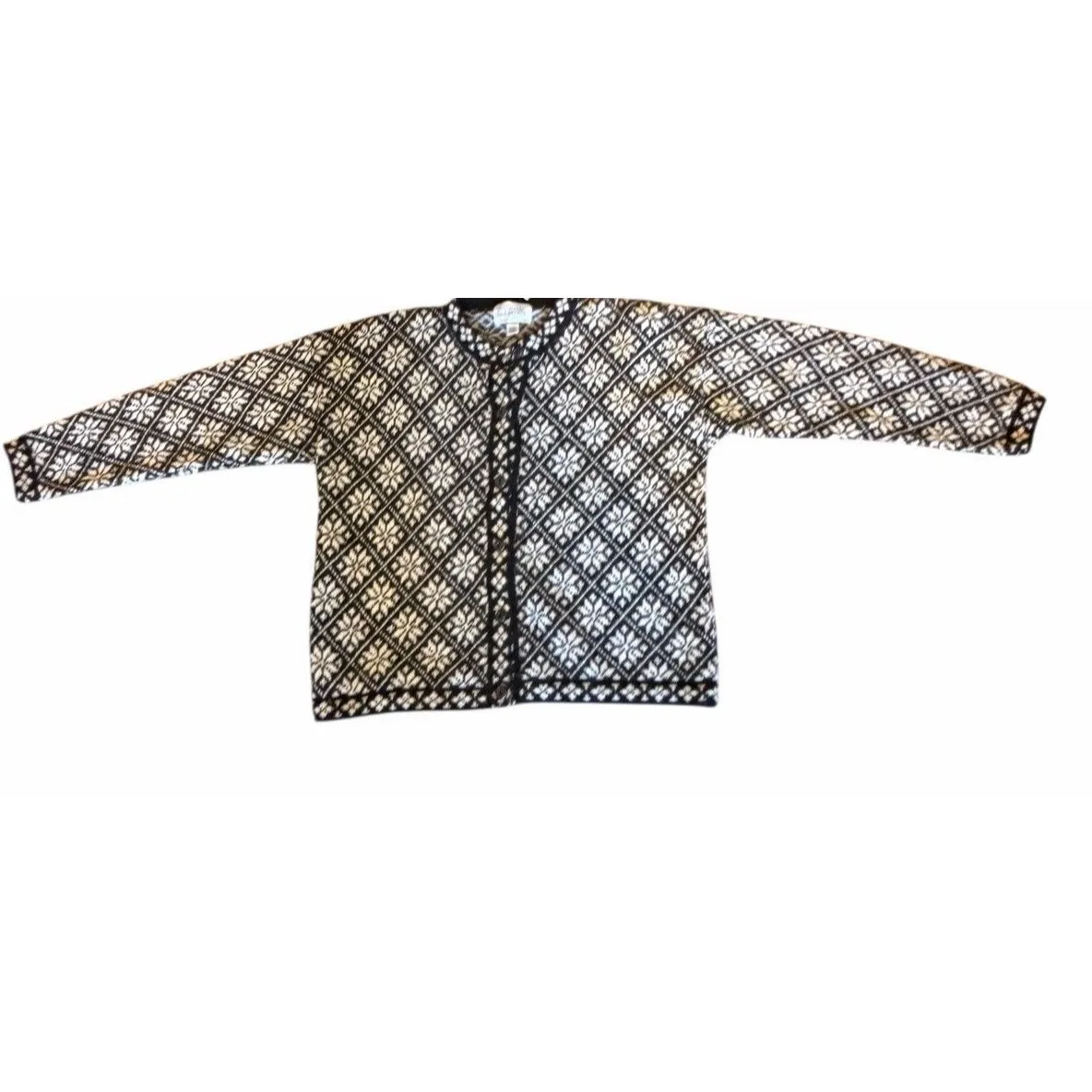 VTG Alpaca Imports Hand Knit Cardigan Sweater Alpaca Wool Snowflake Festive Black Size L - Image 10