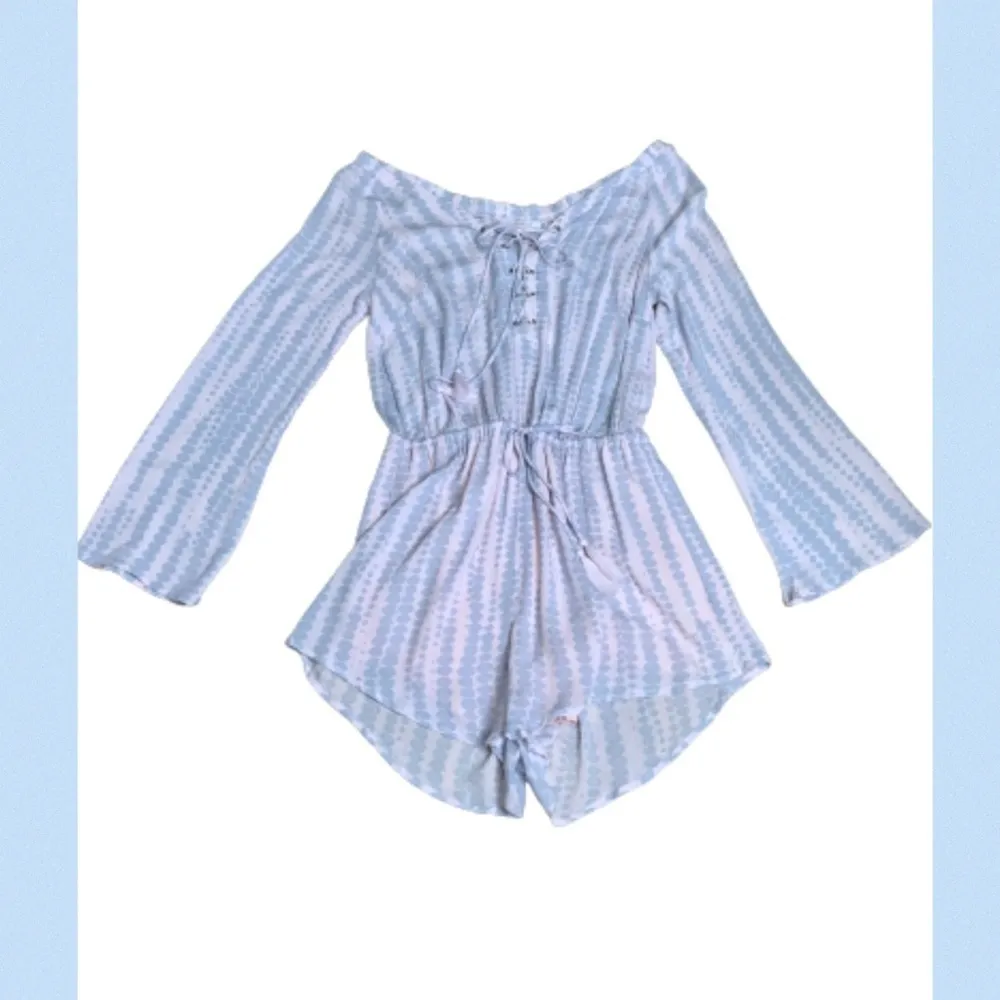 Olivaceous Pastel Blue & Pink Giraffe Print Long Sleeves Off Shoulder Romper L - Image 13