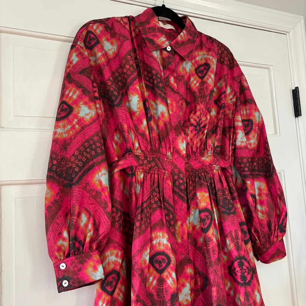Ulla Johnson Jude Dress Wild Rose Printed Abstract Silk Shirtdress Button Size 4 - Image 5