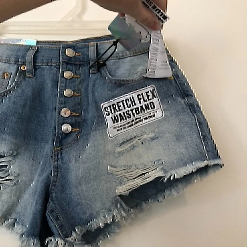 NEW NWT BLUE SPICE High Waist A-Line Short Denim Distressed Ripped Button Fly 3 - Image 6