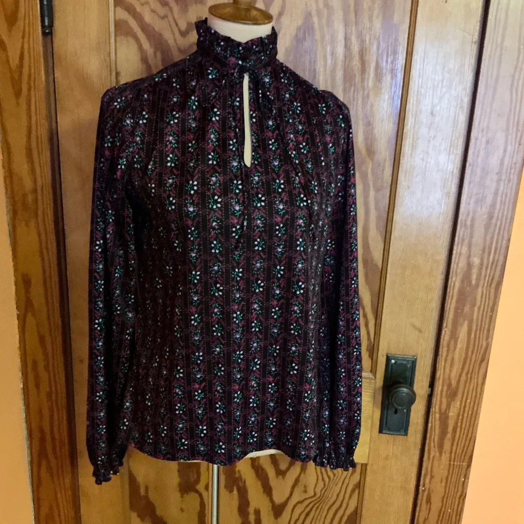 Vtg 70s Puccini black floral top Size L - Image 8