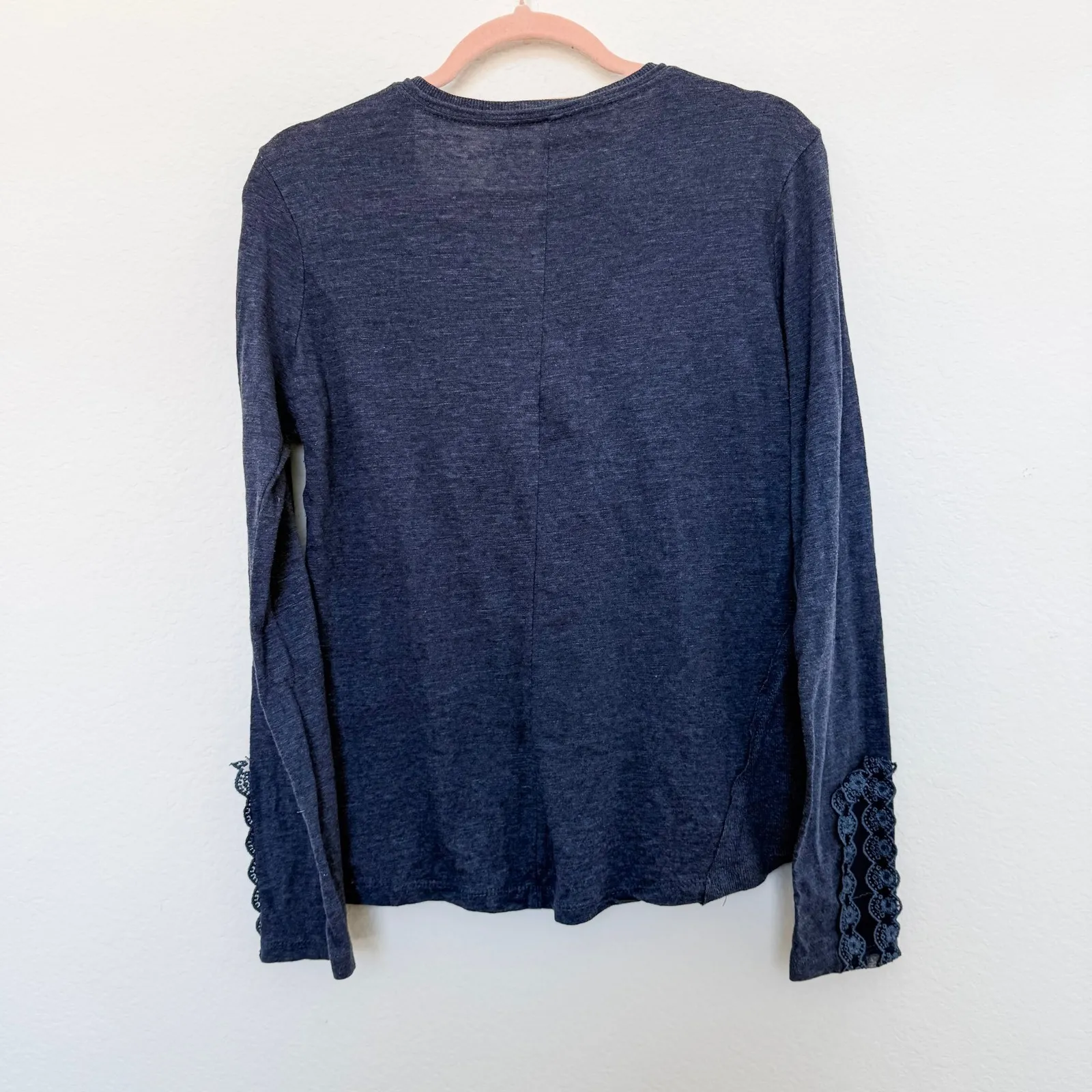 Y2K Womens Henley Size L Blue Lace Cuff Long Sleeve Granola Boho‎ Minimalist - Image 8