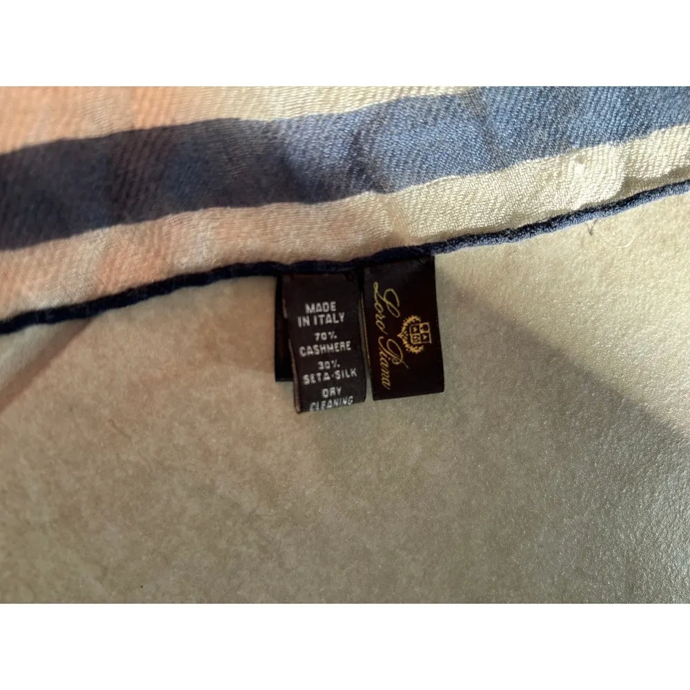 Loro Piana Scarf Stole Wrap Womens Blue Cashmere Silk Blend Italy Luxury Classic - Image 8