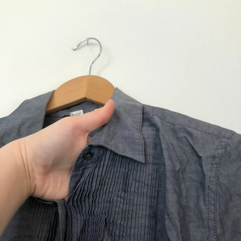 J. CREW Tuxedo Beach Tunic Muted Blue Denim Look Chambray Long Sleeve Cotton S - Image 9