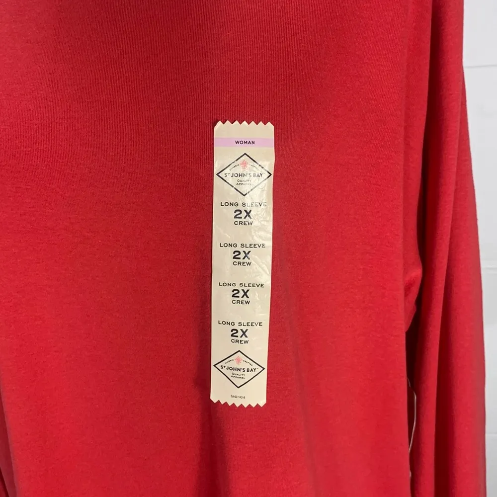 Long Sleeve Scarlet Red Essential Crew Neck Tee Top Size 2X - Image 4