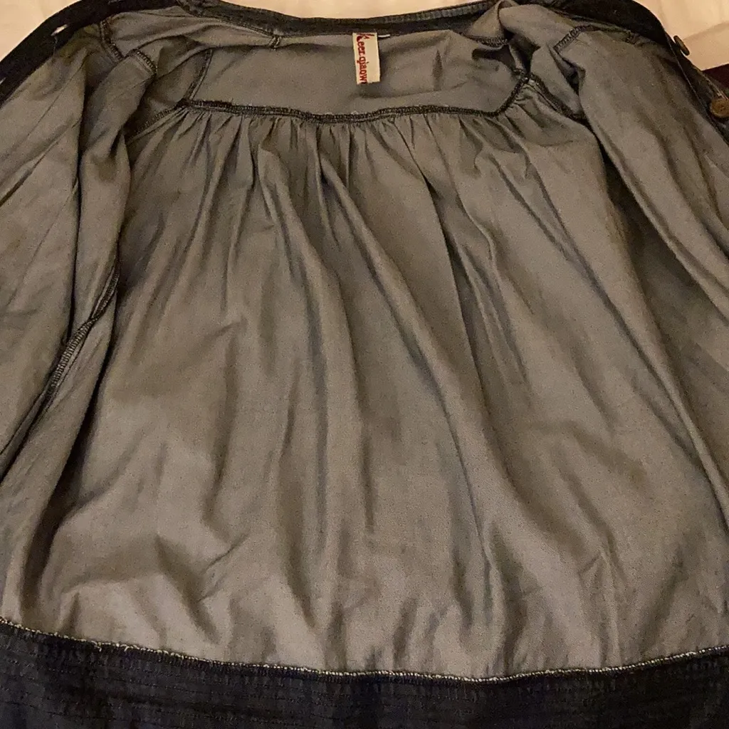 Rare, Vintage style denim, embroidered flower pouch pockets dress Blue Size M - Image 11