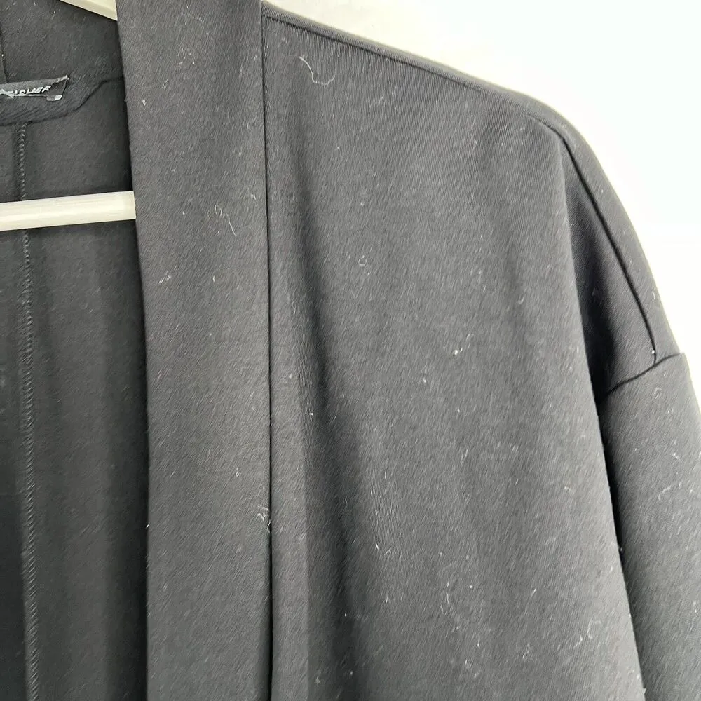 Eileen Fisher Size M Tencel Jacket Long Black Open Front Patch Pockets Stretch - Image 5