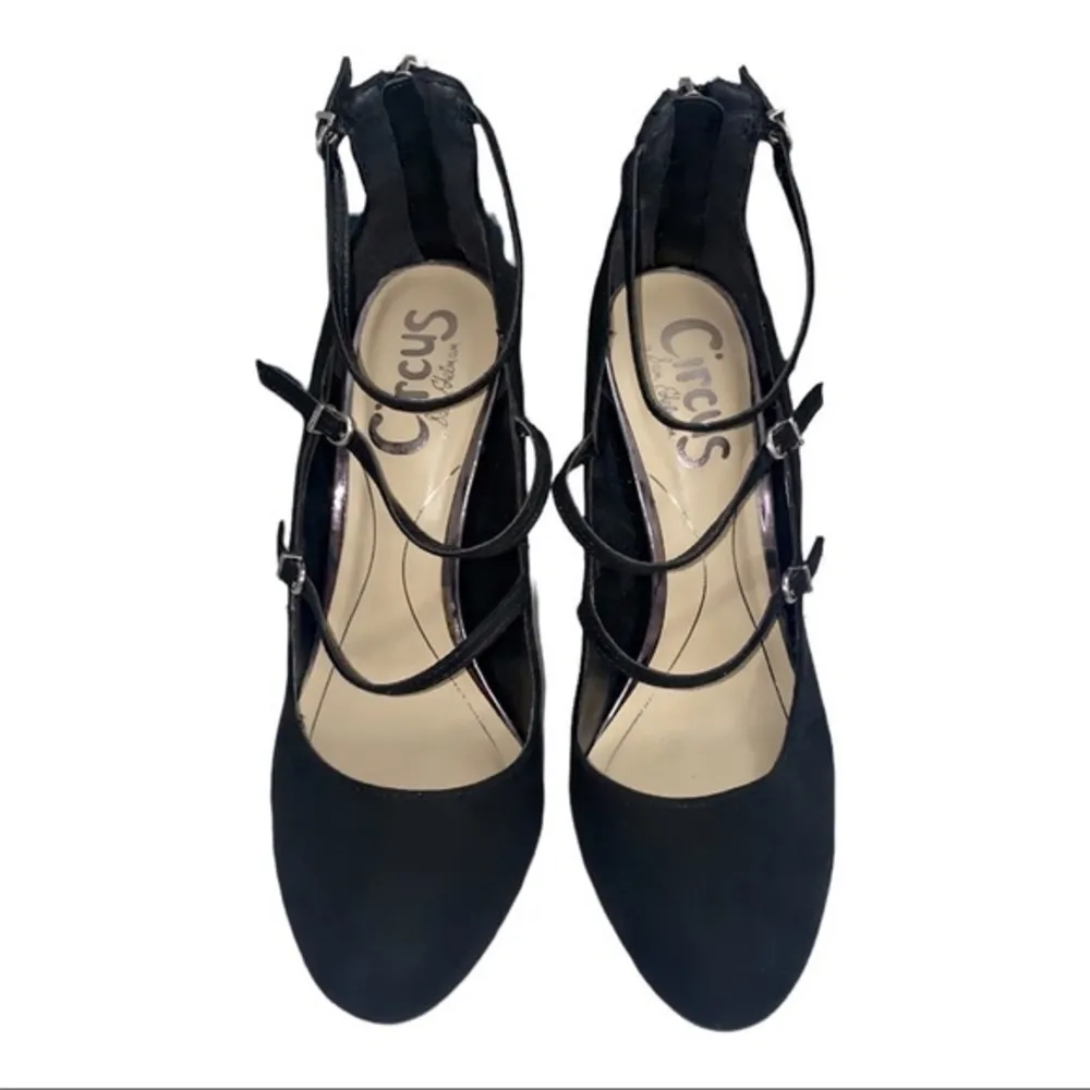 Chrissy Suede 3 Strap Black Pumps size 7.5 - Image 7