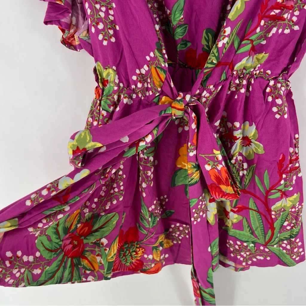 Rachel Zoe Floral Surplice V Neck Faux Wrap‎ Tie Waist Flutter Sleeve Blouse 2X - Image 7