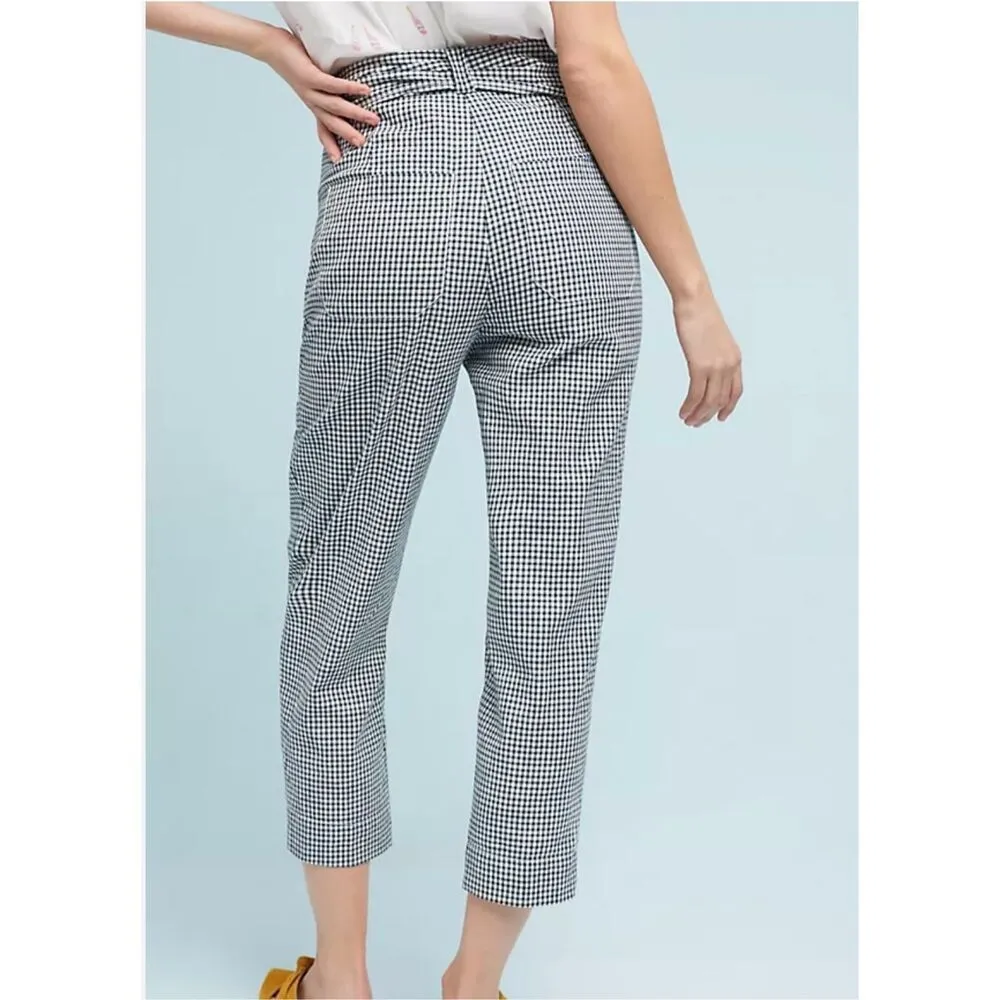 Anthropologie Cartonnier navy gingham tie waist pleated pant 4 - Image 2