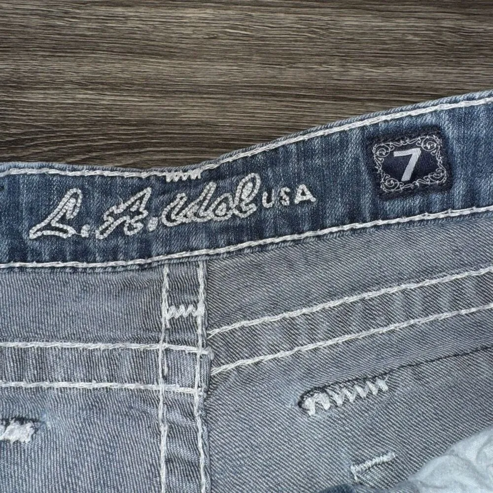 LA Idols Denim Bermuda Raw Hem Shorts Blue Size undefined - Image 4