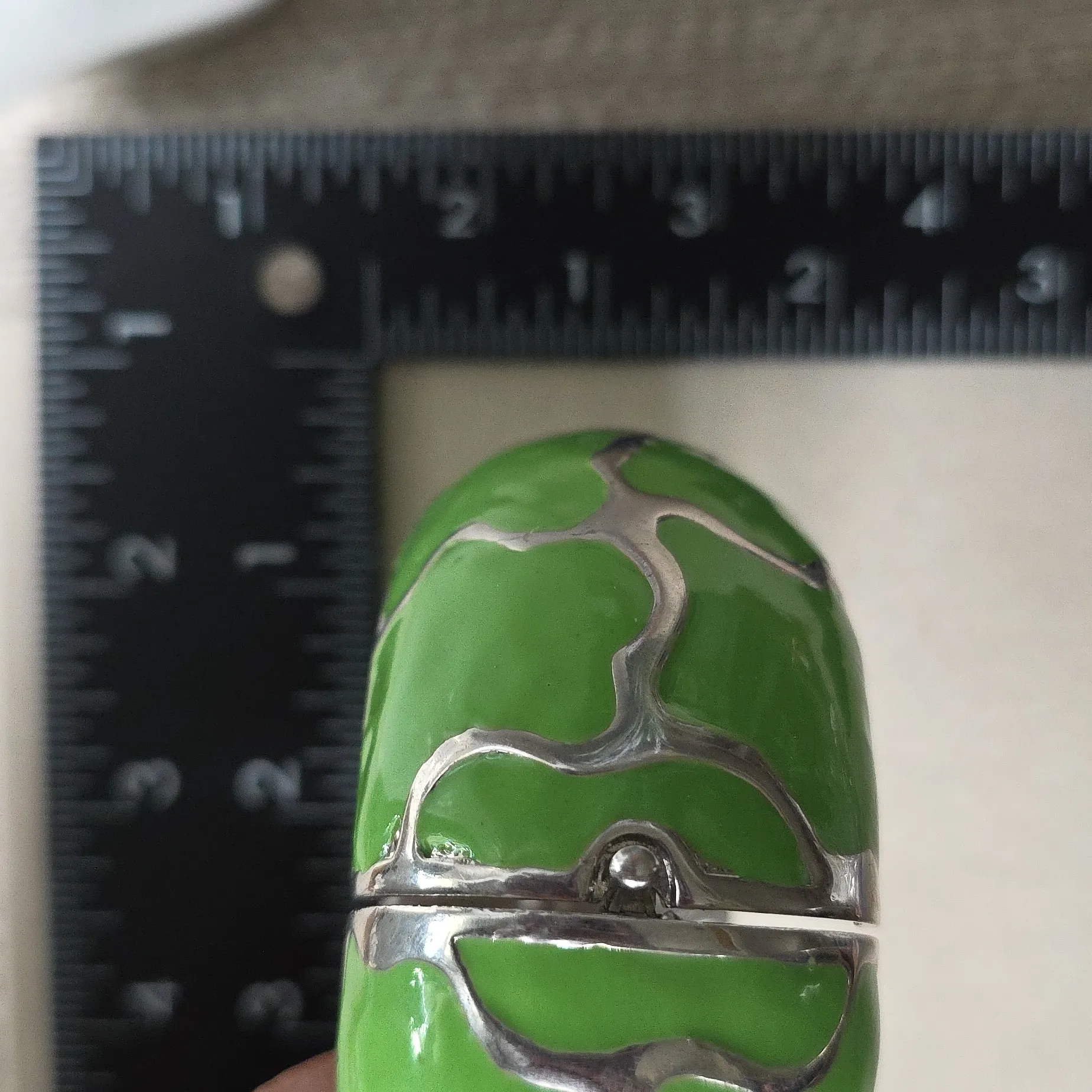 Chunky Silver Green Bangle Clamper Hinge Bracelet - Image 9