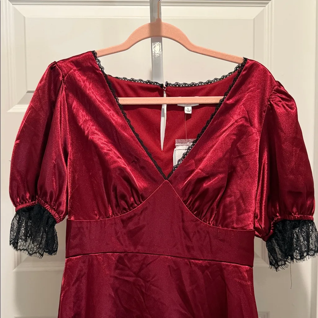 Kit + Sky‎ Red Satin Puff Sleeve Mini Dress Size Small Juniors NWT Whimsigoth - Image 4