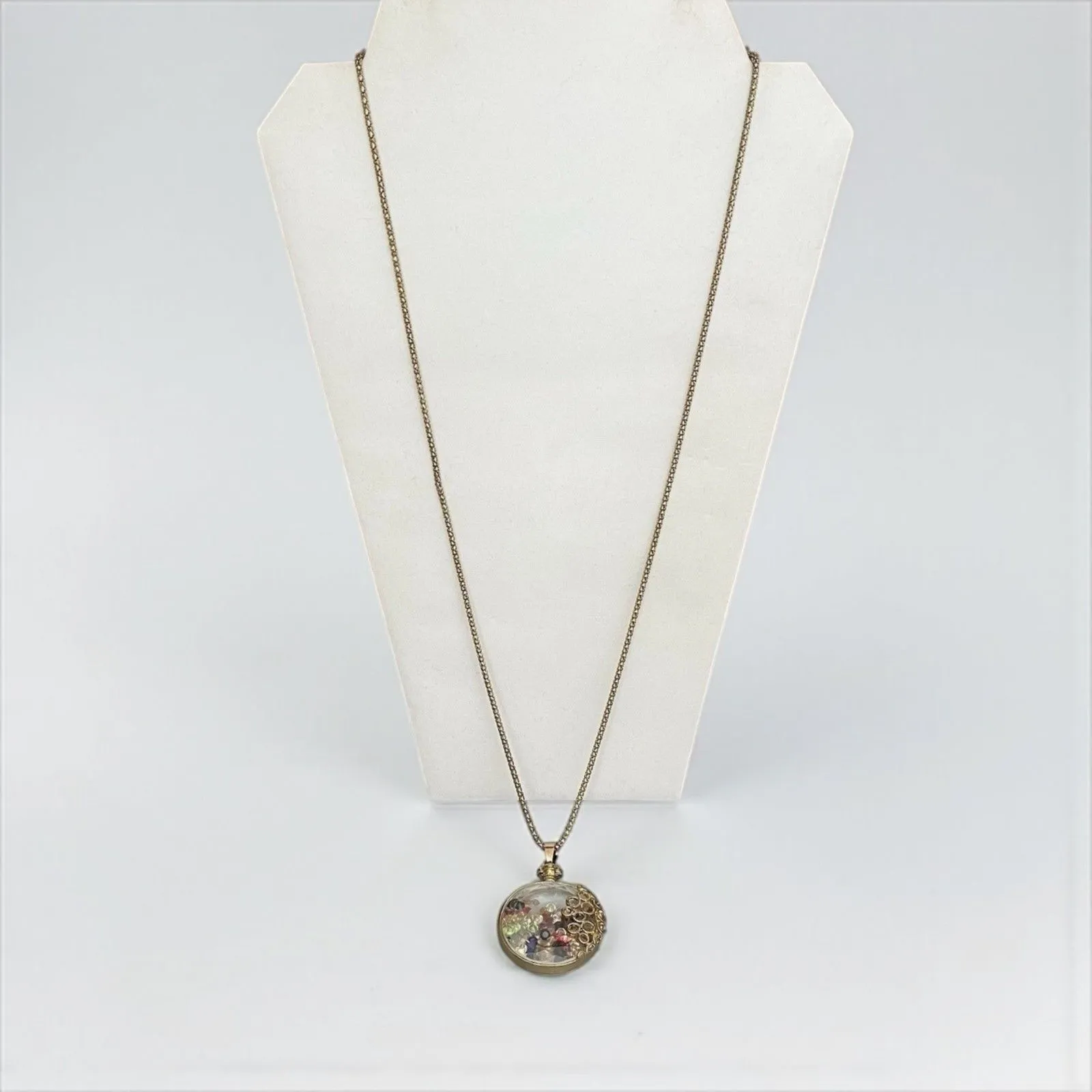 Vintage Gold Tone Multicolor Crystal Shaker Locket Bottle Pendant Necklace - Image 2