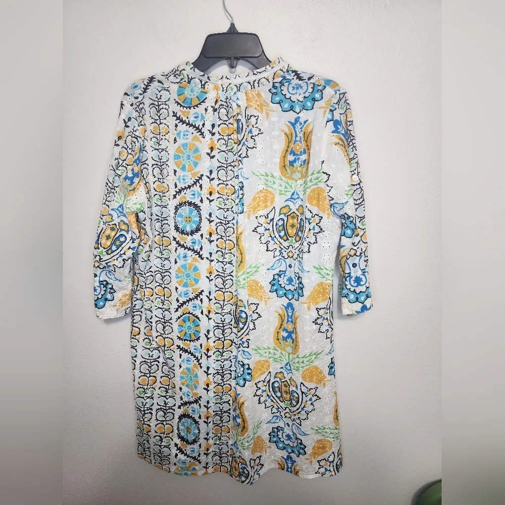 Colori di mare blue green yellow white tunic top boho size large - Image 6