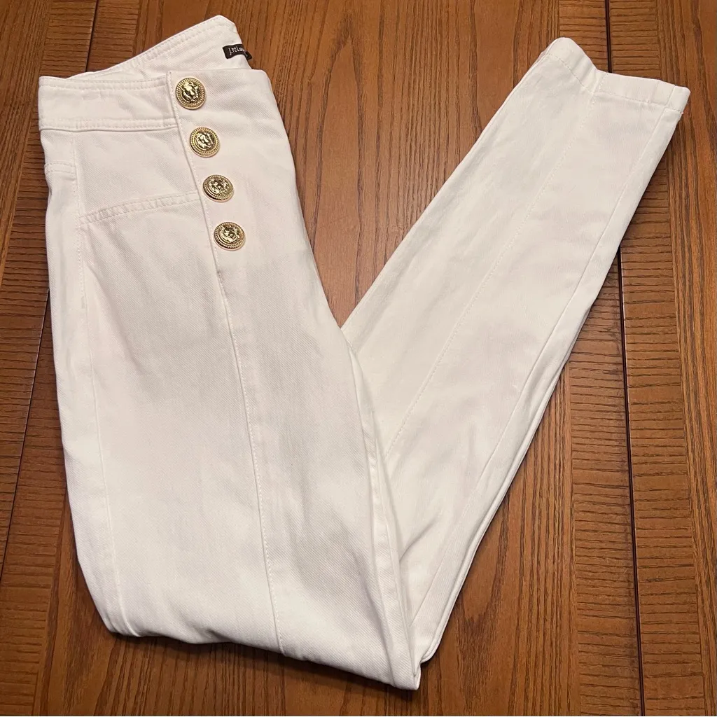J. McLaughlin Hastings Nautical Sailor High Waist White‎ Jeans Gold Buttons Sz 8 - Image 15