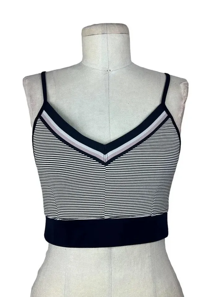 Nylora Navy Blue Striped Sports Bra Cropped Tank Top Size Small - Image 1