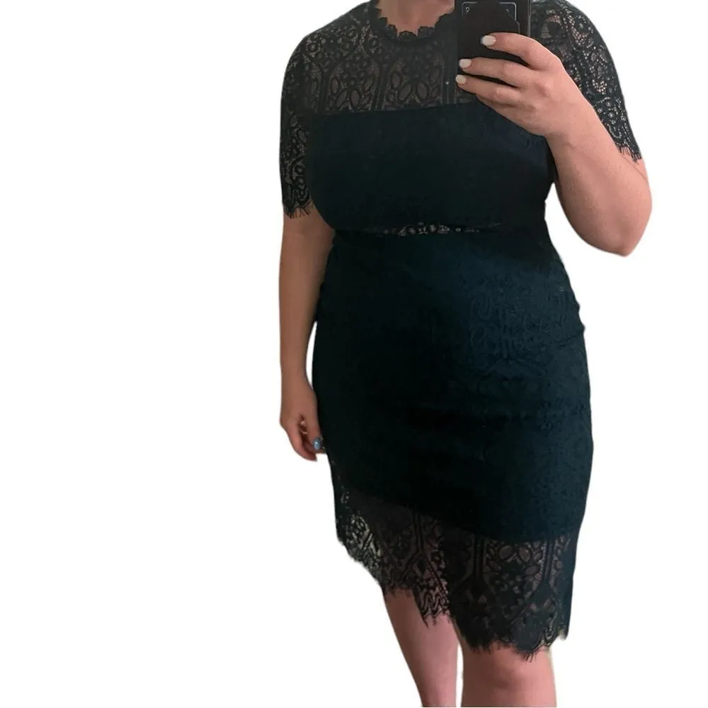 ✨Lulus Remarkable Forest Green Sheer Lace Short Sleeve Mini Sz Large Dress✨ - Image 10