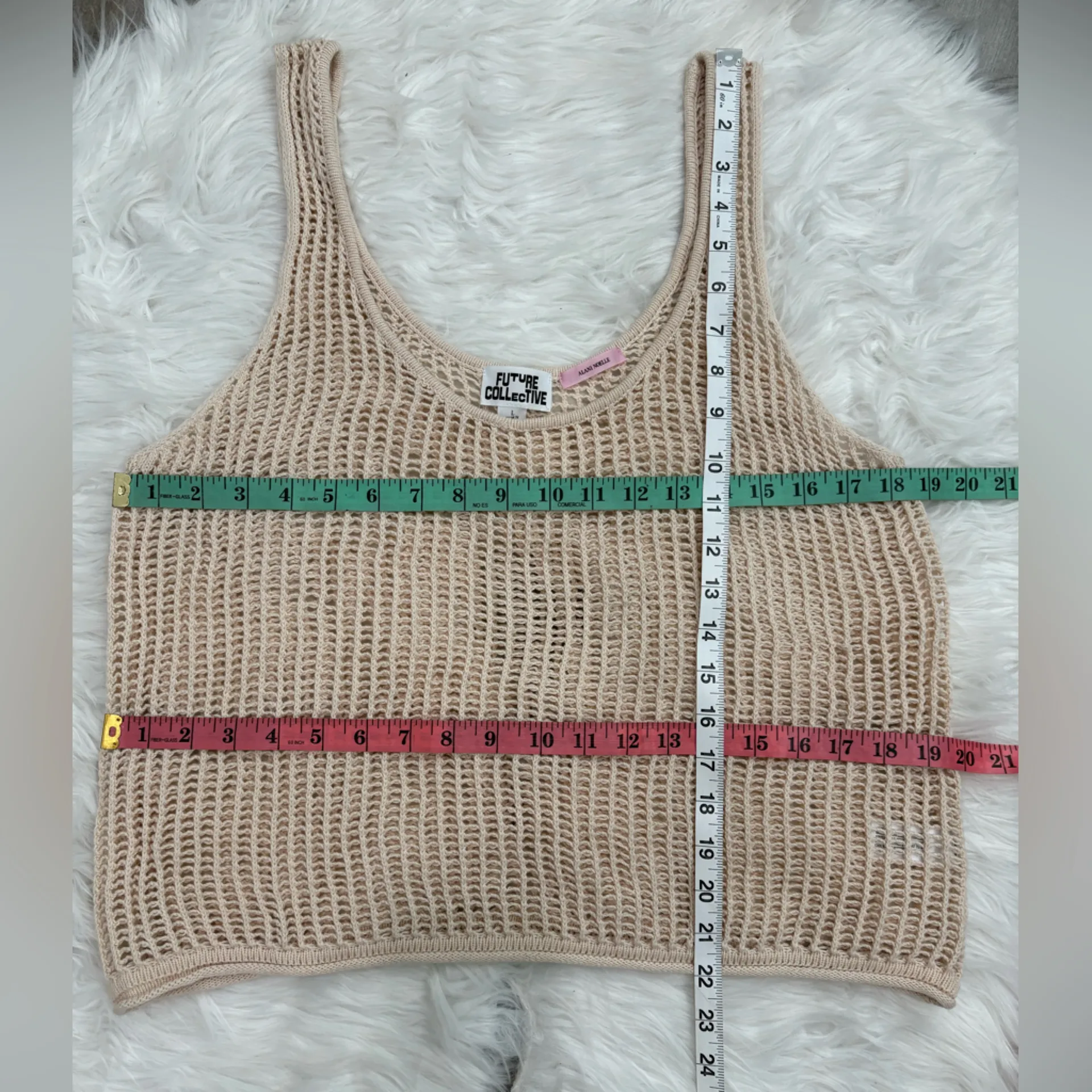 Future Collective with Alani Noelle Knit Collective Beige Mesh Tank Top Size L Tan Size L - Image 3