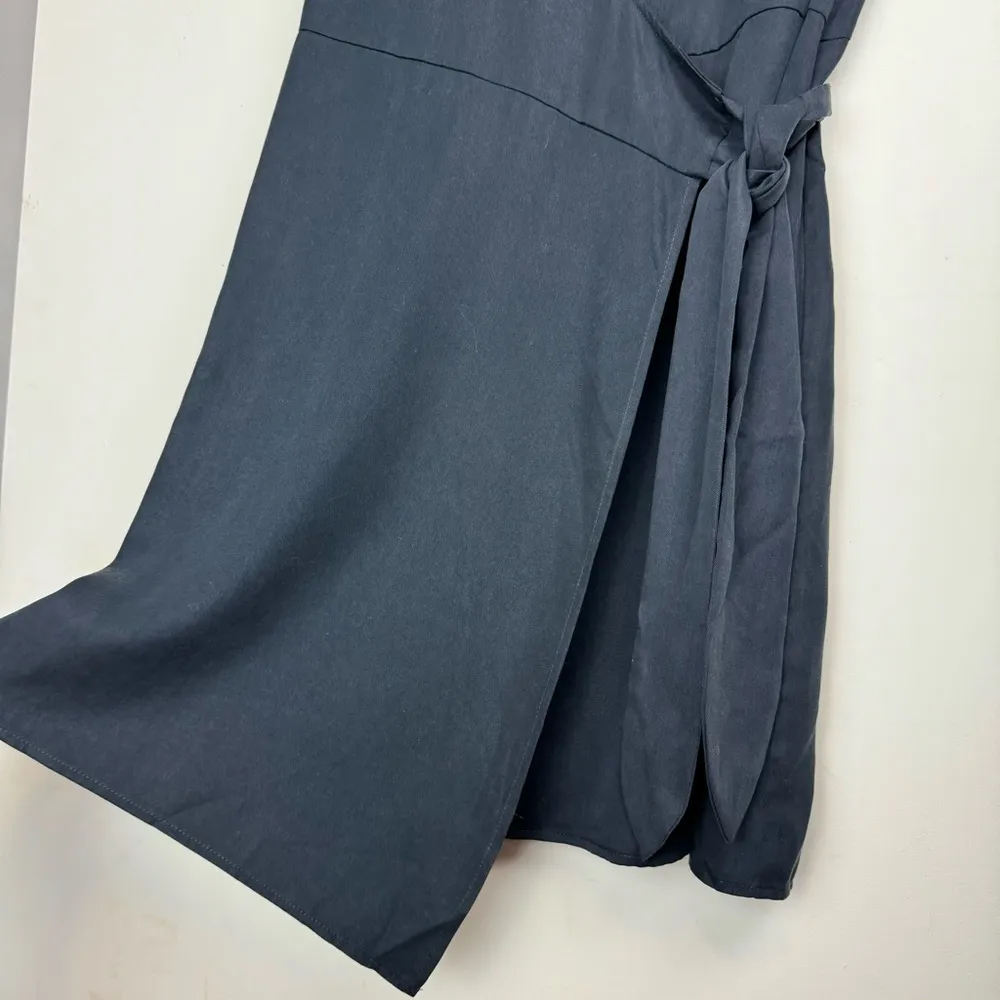 NWT VETTA Short Wrap Dress Sz Small French Navy Tencel Blue - Image 11