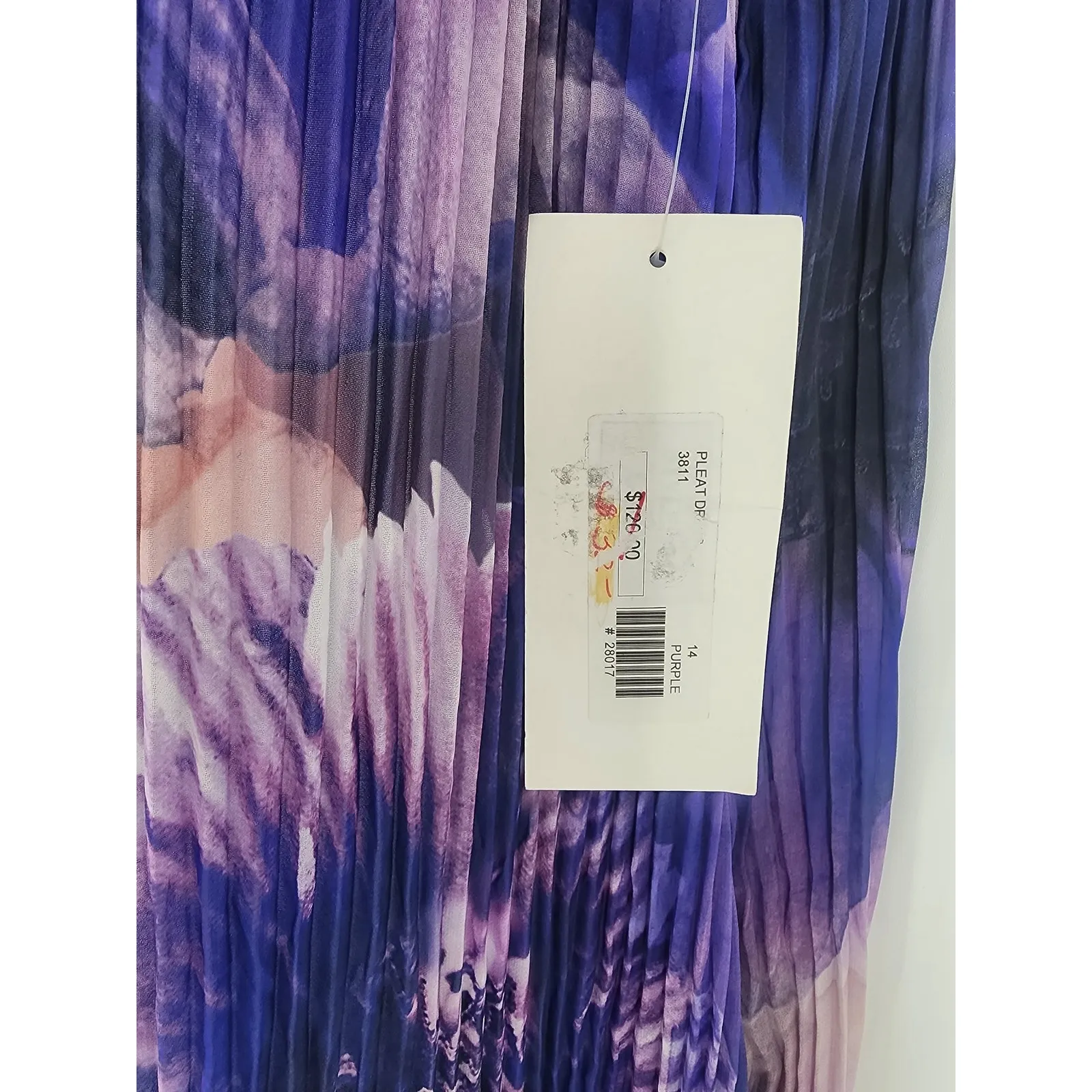 Argenti Floral Pastel Watercolor Pleated Shift Dress Women's Size 14 Purple - Image 5