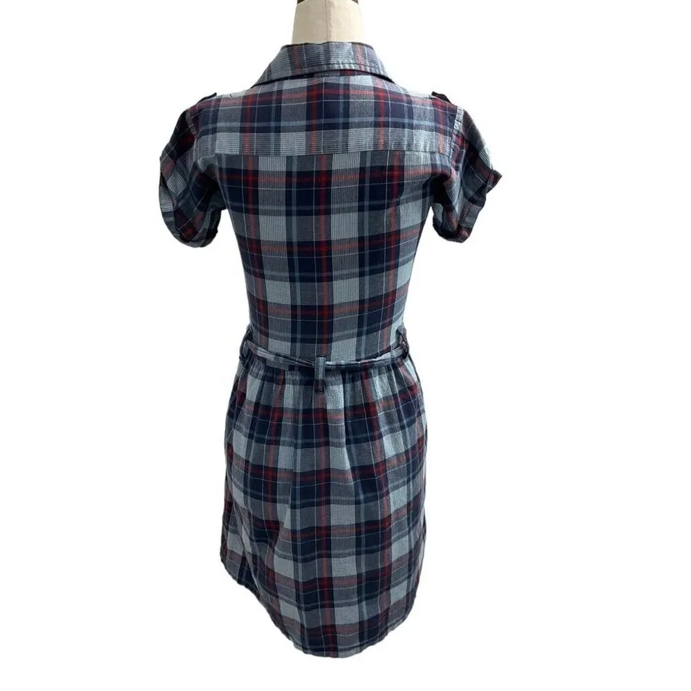 Willow & Clay Women Size XS Plaid T-Shirt Dress Blue Red Belted 11-721 - Image 5