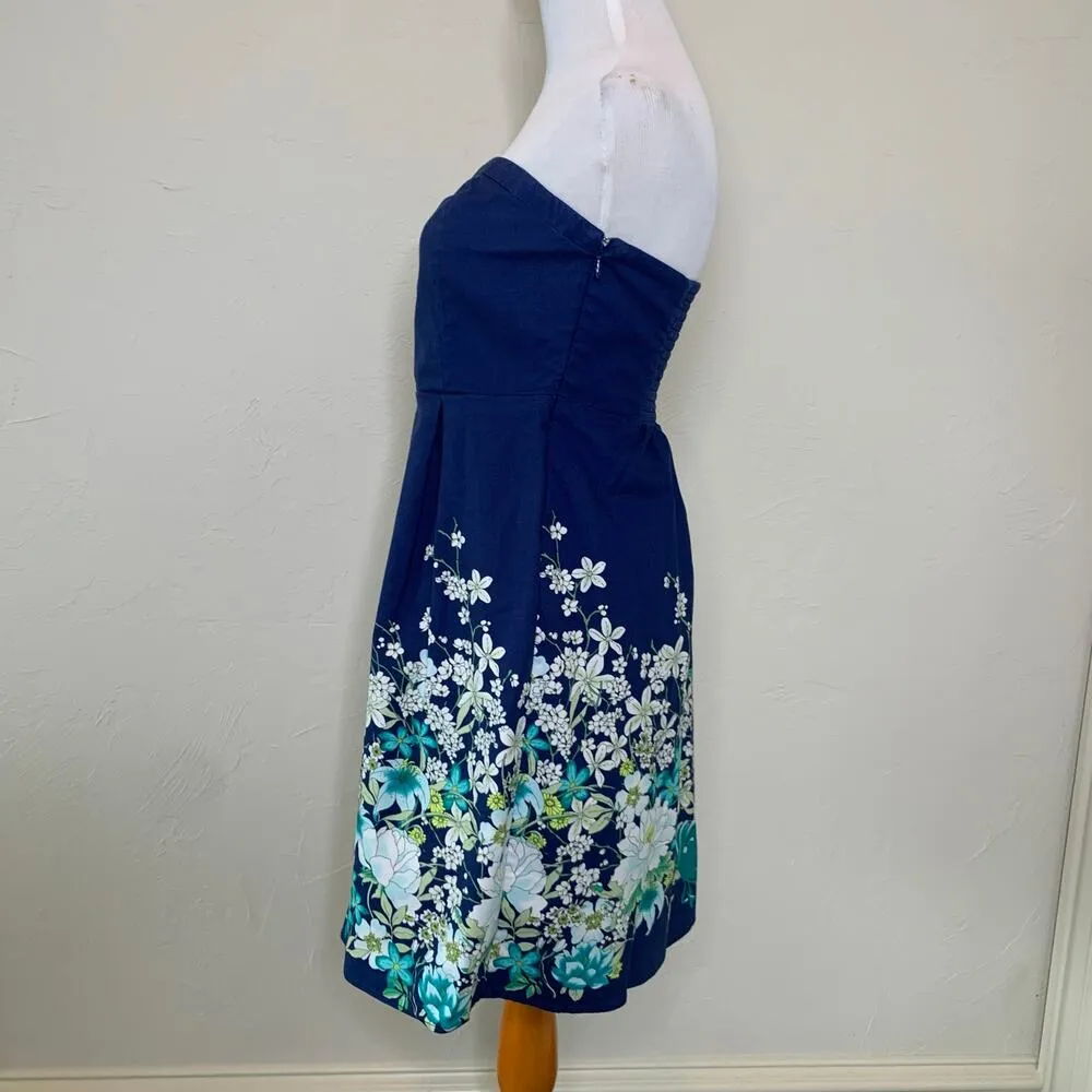 Old Navy Blue White Green Floral Strapless Dress Sz 6 - Image 3