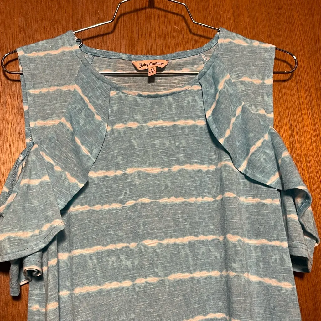 Juicy Couture Woman's Cold Shoulder Teal Casual Blouse Size Medium - Image 2