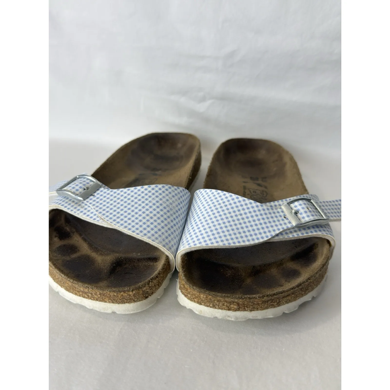 Birkenstock Birki’s Slides Women’s US 5 EU 36 White Sky Blue Checkered - Image 6