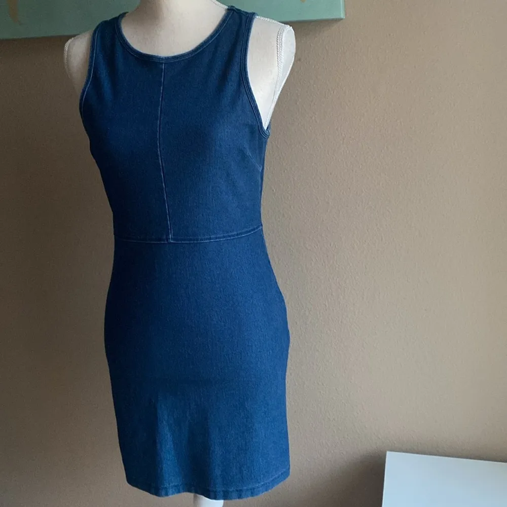 Dark blue denim stretchy dress medium - Image 4