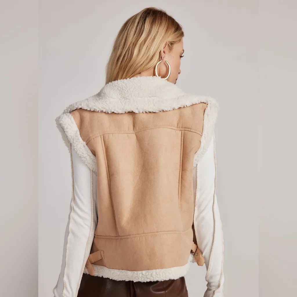 Tan Shearling Vest for Women Size M - Image 3